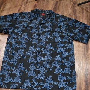 Vintage Dragon D Clothing Short-Sleeve Button-Down with Blue Dragons Sz Large